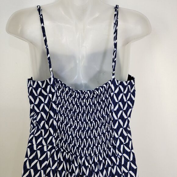 Banana Republic Dress Medium Slit Midi Navy Spaghetti Straps Smocking Geometric - Picture 6 of 12